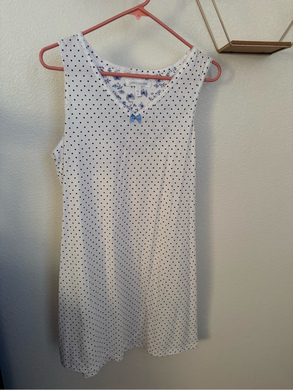 Polka Dot Sleeveless Nightdress with Blue Bow